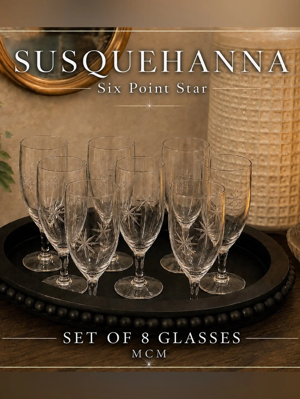 Vintage Susquehanna Six Point Star Sherry Glasses - MCM - Set of 8